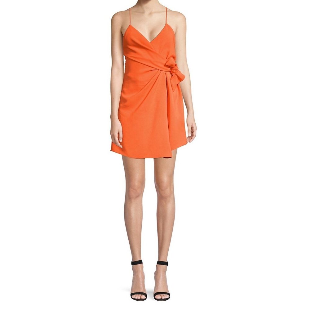 Alice + Olivia Katie Tie Wrap Dress in Coral, Size 2